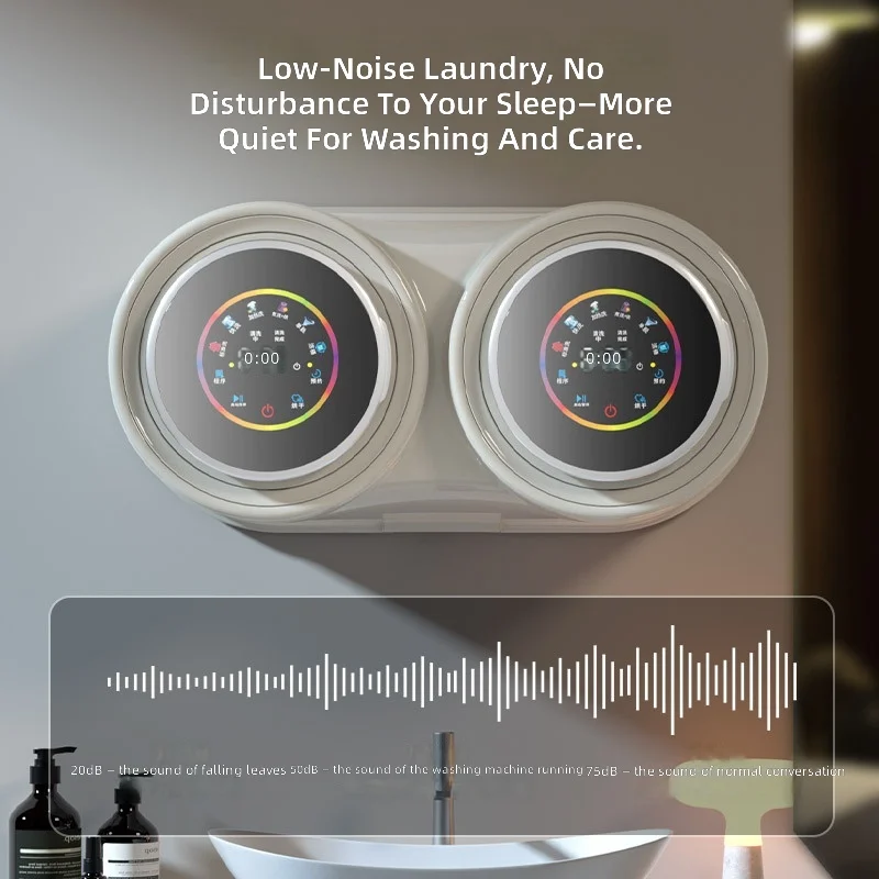 Wall-Mounted Mini Washing Machine, 2-Tub Design, Automatic Wash and Dry, Compact for Underwear Socks, Small Space Solution