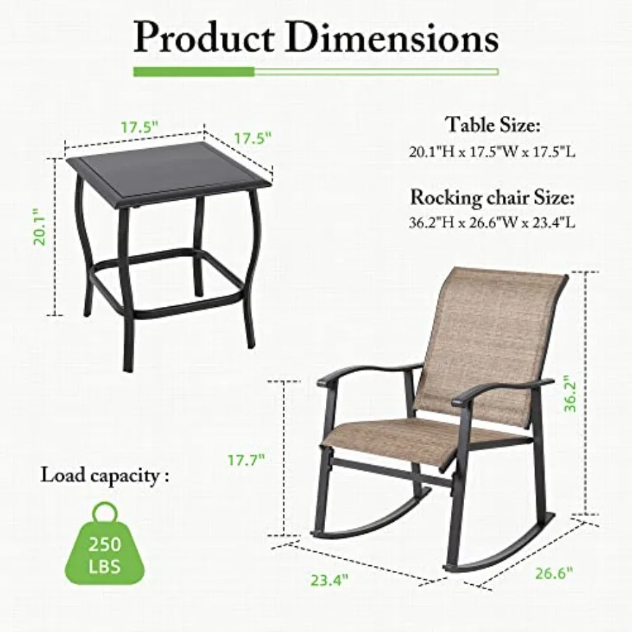 Shintenchi Rocking Chair Outdoor with Table 3 Piece Rocking Patio Bistro Set Outdoor Furniture Set with Metal Frame and Textile