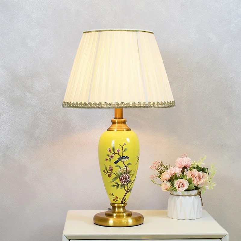 KARLOS American Flower and Bird CeramicTable Lamp Creativity Living Room Bedroom Study Hotel engineering Desk Light