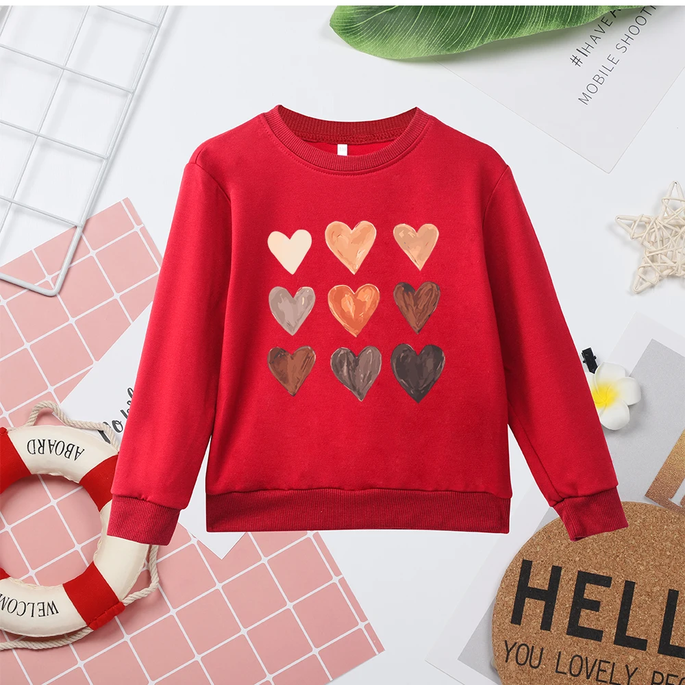 Love Heart Print Kids Hoodless Sweatshirt Minimalist Popular Summer New Hot Sell High Quality Child Sweater Dropship Top Clothes