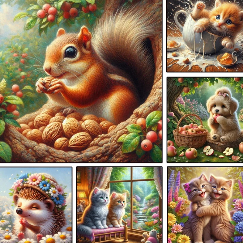 

DIY Painting Cat squirrel Hedgehog Full Round Square Diamond Embroidery Animals Mosaic Cross Stitch Kit Home Decoration 2024