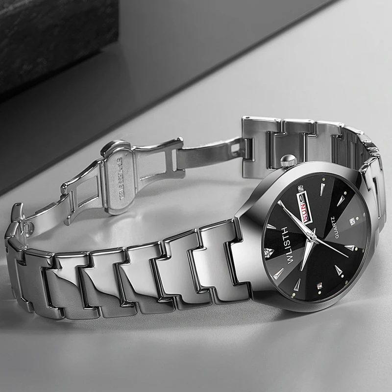 Wlisth-Montre à Quartz en Tungstène et Acier pour Homme et Femme, Étanche, Rose, Calendrier Chinois-Anglais, pour Couple, 2022