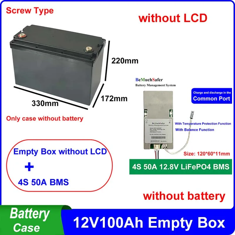 12V100Ah Storage Box Screw Type Fit 90pcs 32650 32700 Cells Battery Case For NCM LiFePO4 12V 12.8V 100Ah 120Ah 24V 48V Battery