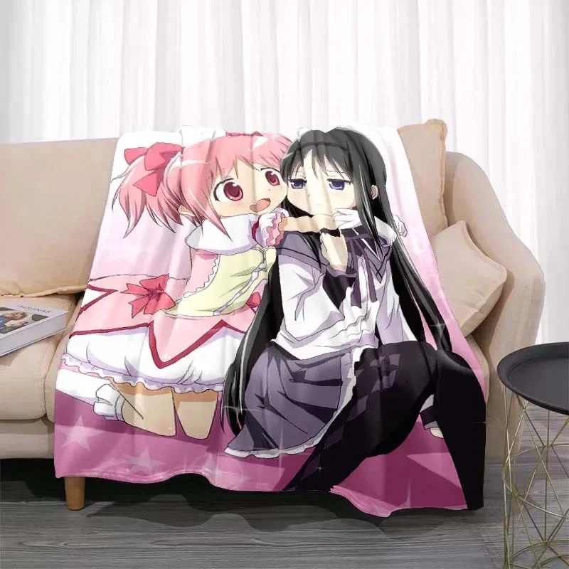 2026 New 3D Anime Puella Magi Madoka Magica Warm Bed Fleece Camping Nap Fluffy Soft Blankets For Winter King Size Microfiber Bed