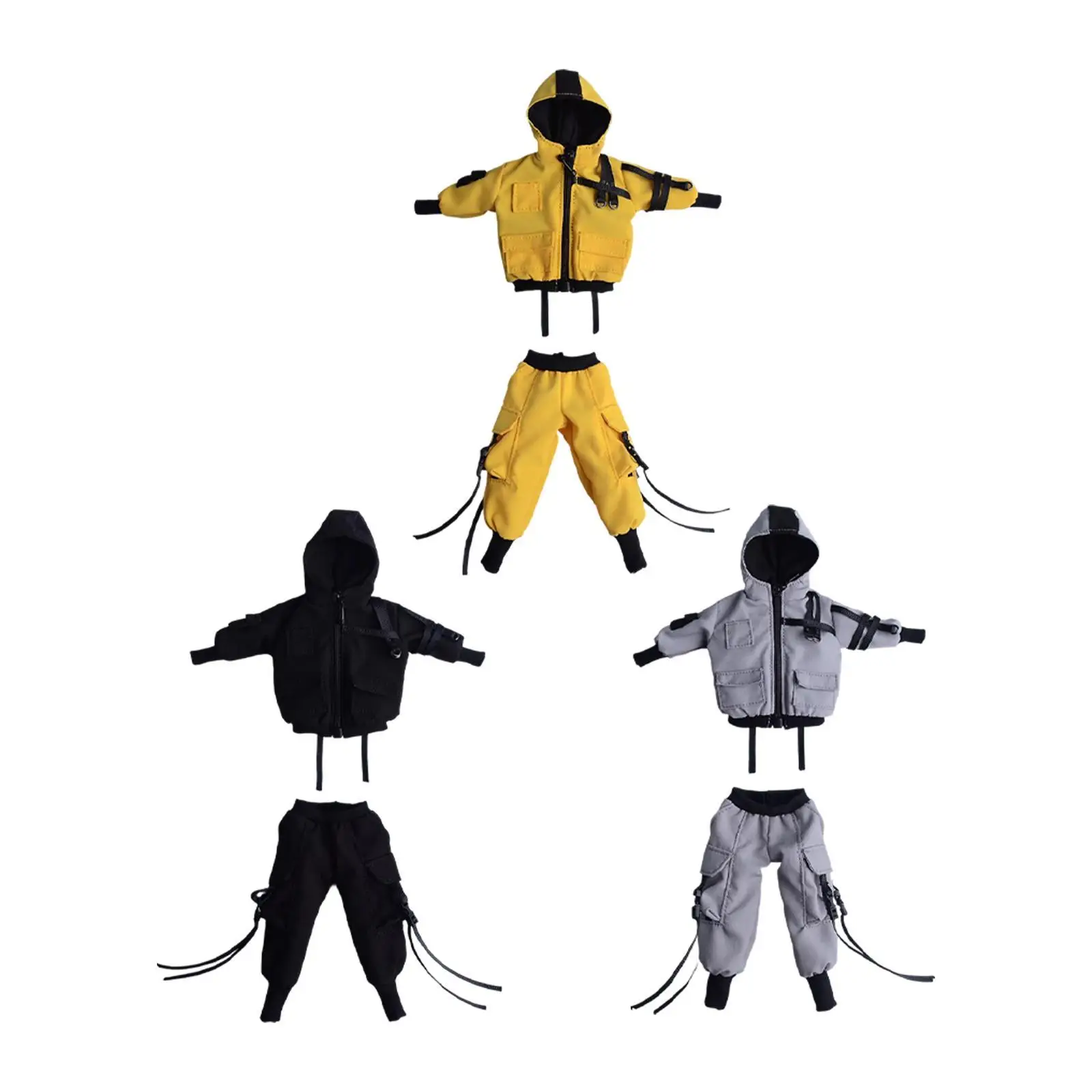 

1/12 Hooded Coat with Pants Realistic Retro Jogger Pants Suit Hood with Zipper for 6 inch Accessories Male