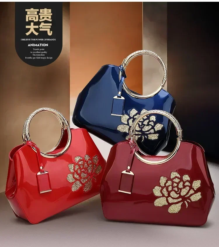 New Fashion European and American Lacquer Leather Handheld Women\'s Bag BrightShell BagShoulder Oblique Straddle Bag Bag