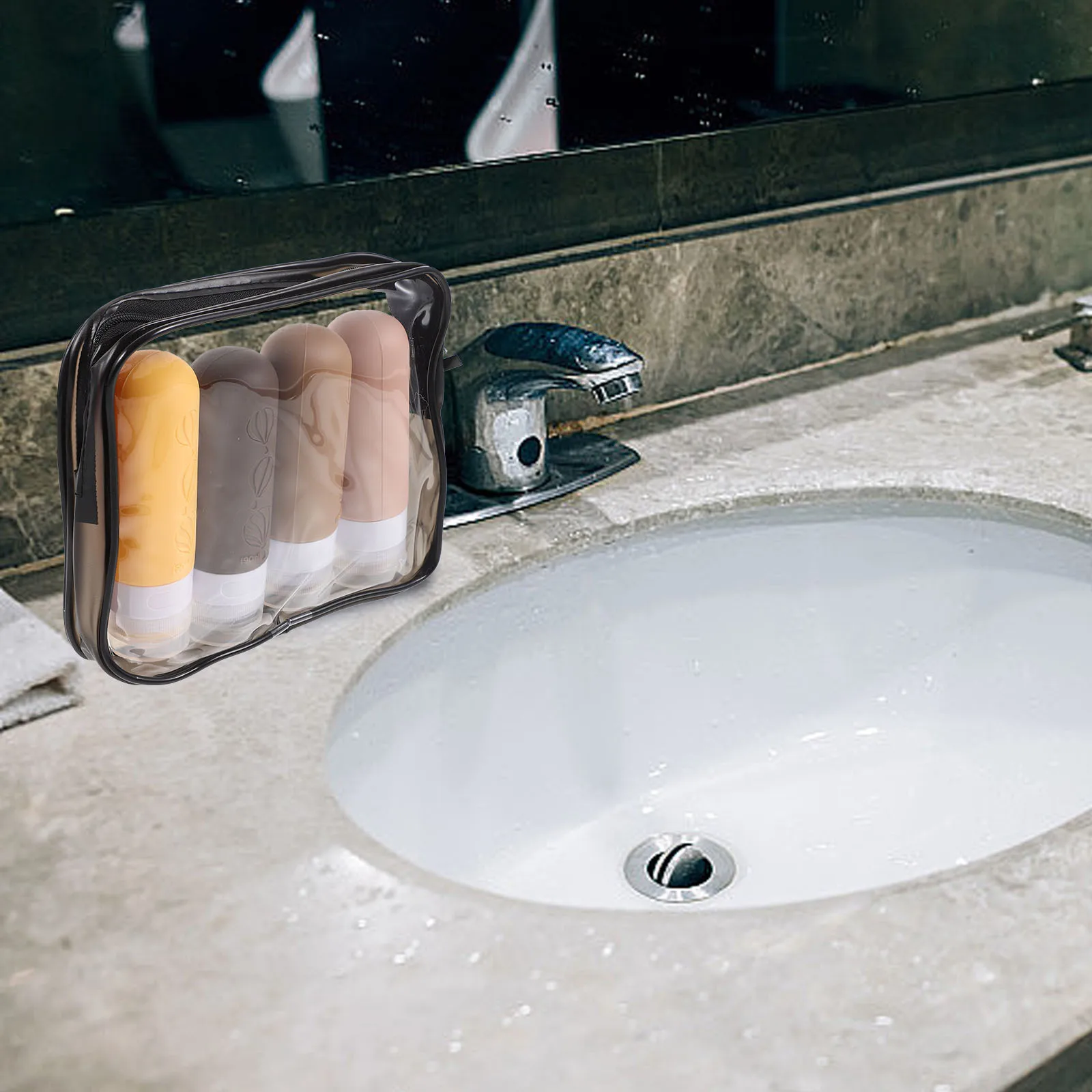 4 قطعة مجموعة زجاجات السفر السيليكون 90 مللي حاويات أدوات الزينة المحمولة القابلة لإعادة الملء للشامبو غسول الحبر حقيبة تخزين العطور