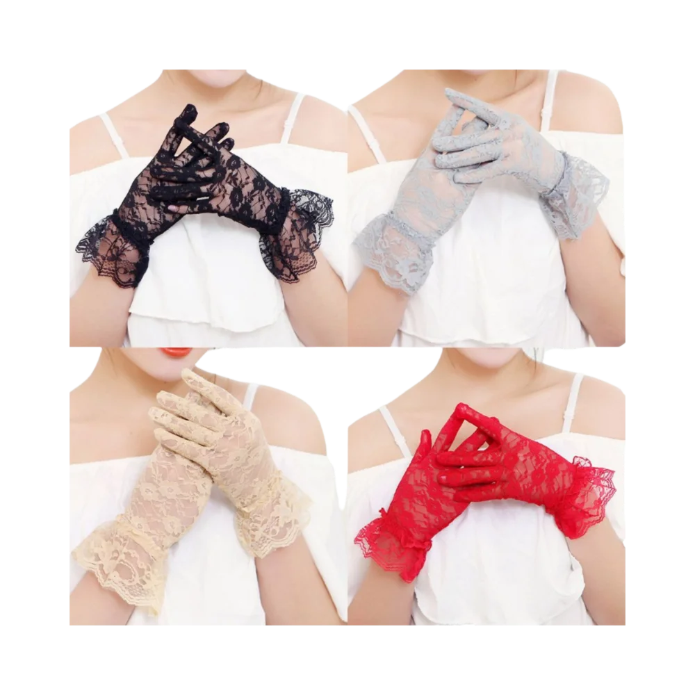 

Варежки с защитой от ультрафиолета, солнцезащитные кружевные перчатки, вечерние нарядные перчатки с розовым узором, белые перчатки невесты