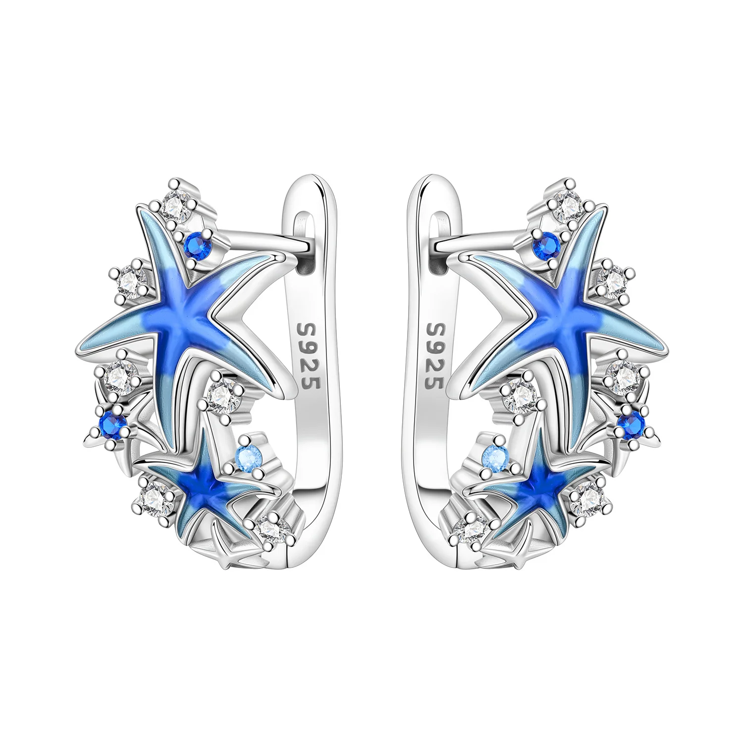 PANPOKI S925 Sterling Silver Blue Starfish Earrings Hoop Earrings Women Jewelry Original Trendy Anniversary Gifts