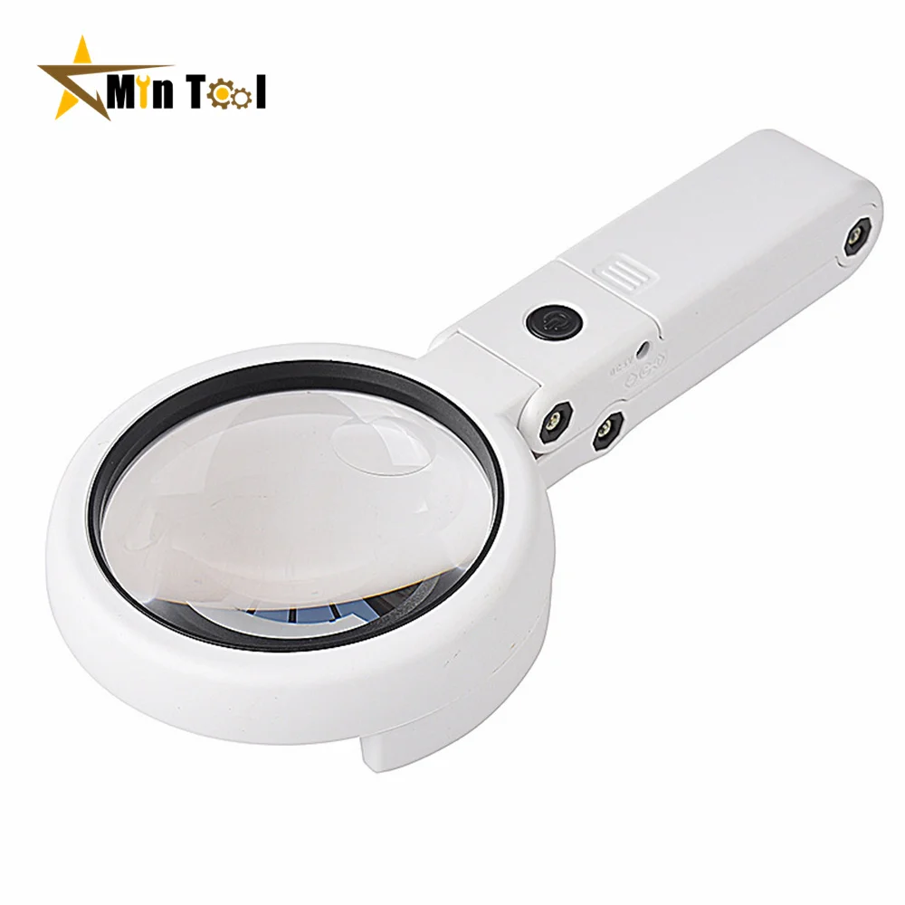 5X/10X Handheld Magnifier with LED Light and Stand USB Powered Illuminated Magnifying Glass for Electronics Repair Tool