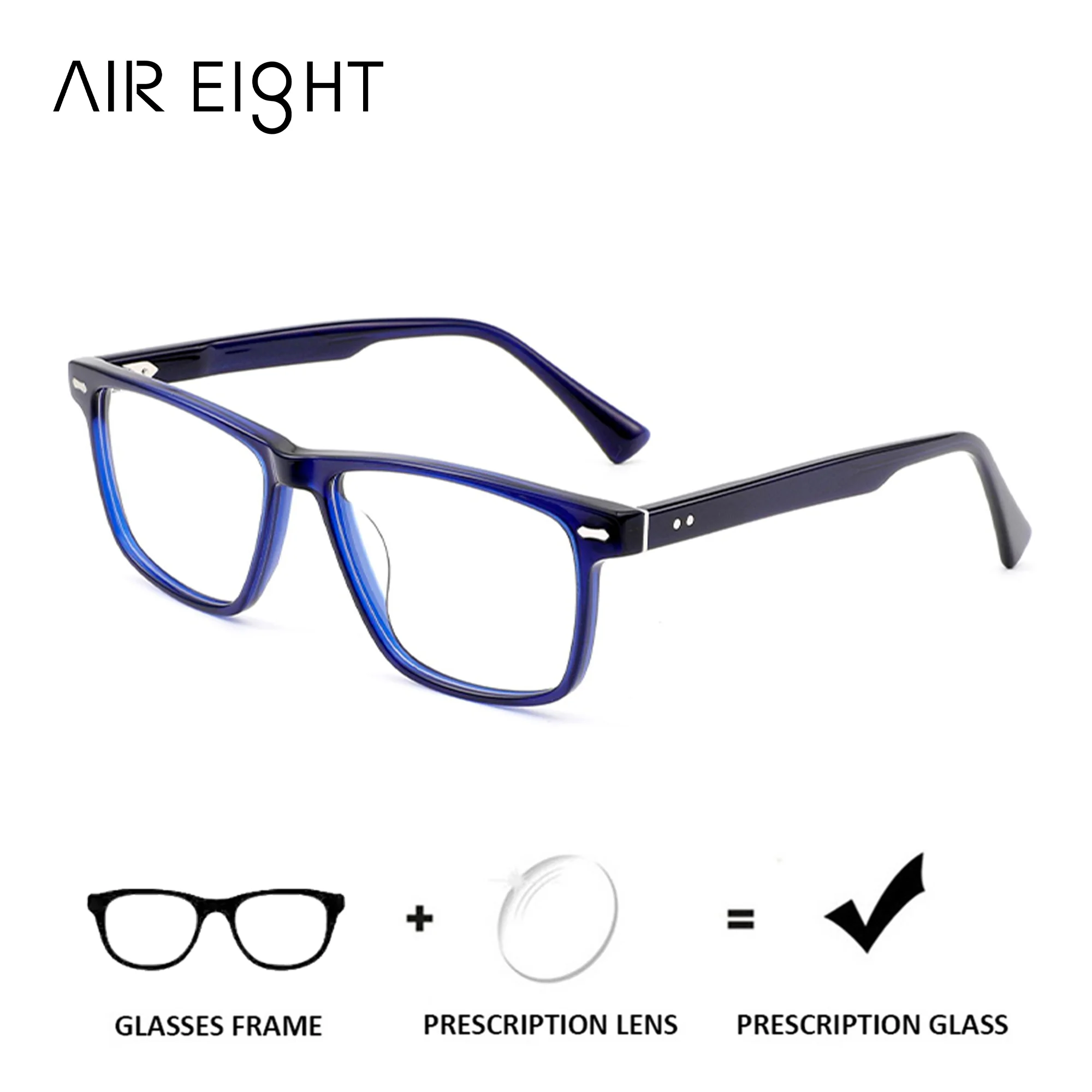 AIR EIGHT Modish Acetate Square Prescription Glasses For Women Men Blue Light Blocking Progressive Multifocal Optical Lenses