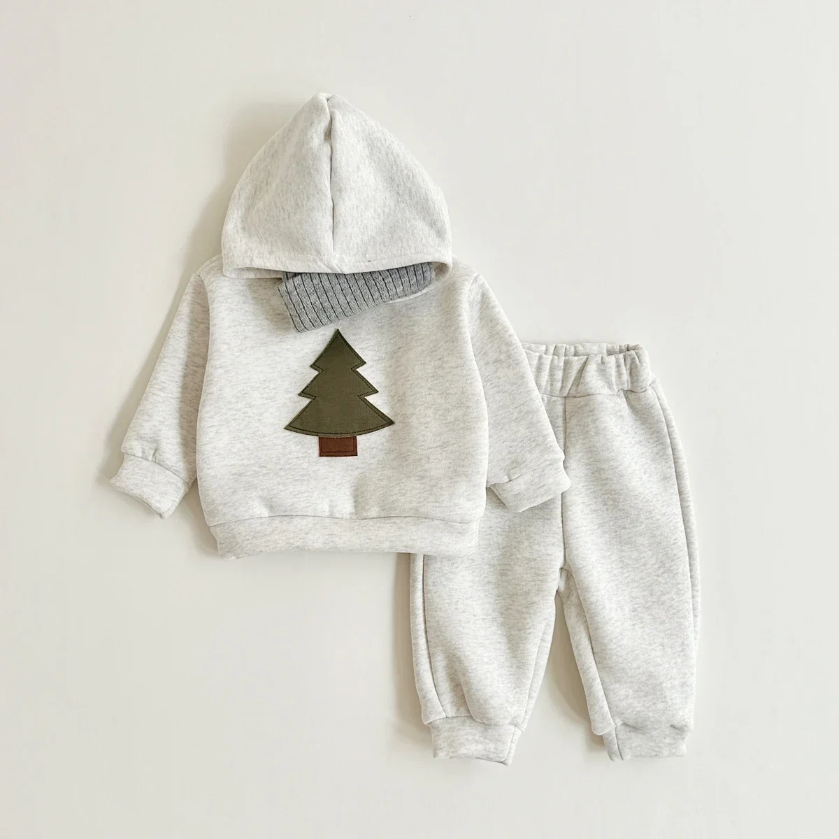 Newborn Clothes New  Boy Girl Baby Long Sleeved + Pants  Cartoon Small Tree Cotton Hooded  Winter Casual Set Warm Thick Style