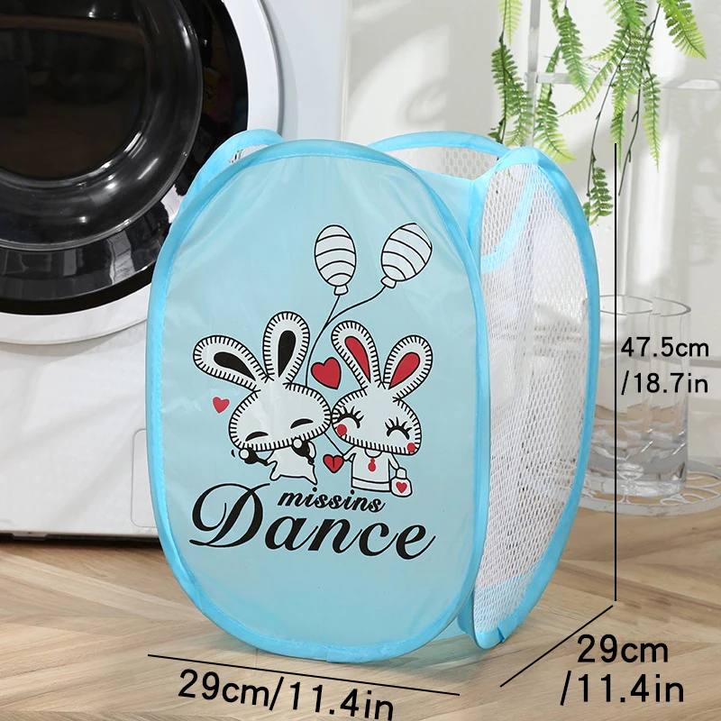 Cartoon Printed Foldable Laundry Basket Nylon Mesh Dirty Clothes Hamper Storage Bin Modern Simple Style Non-woven Fabric