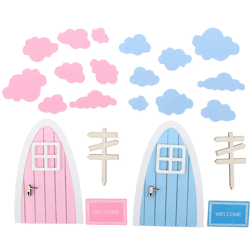 1 セットドールハウスミニチュア妖精エルフドアおもちゃカラフルな雲窓道路標識モデルドールハウス庭の装飾おもちゃアクセサリー