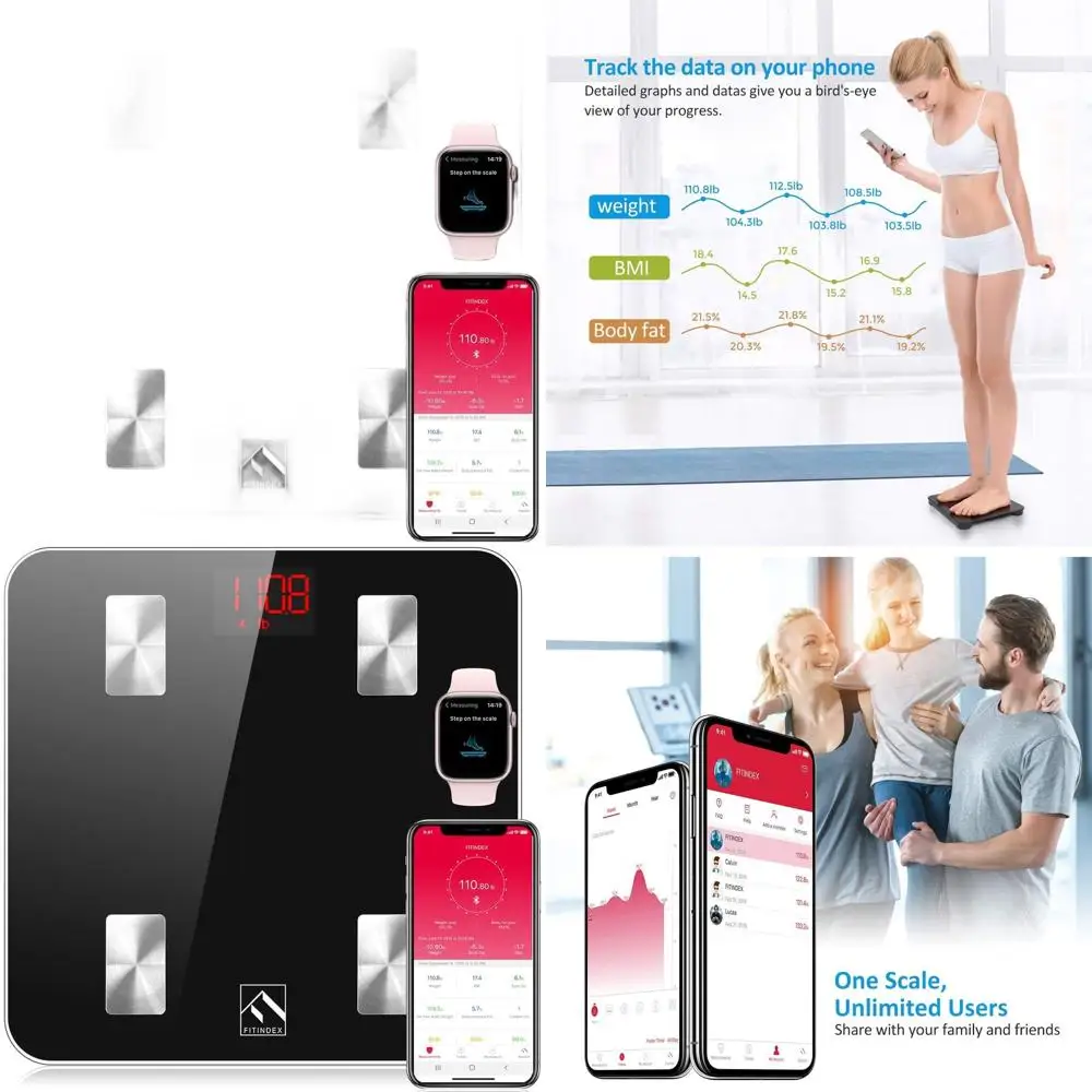 Bluetooth Sync Smart Scale: Measure BMI, Body Fat, Muscle Mass & Track Health