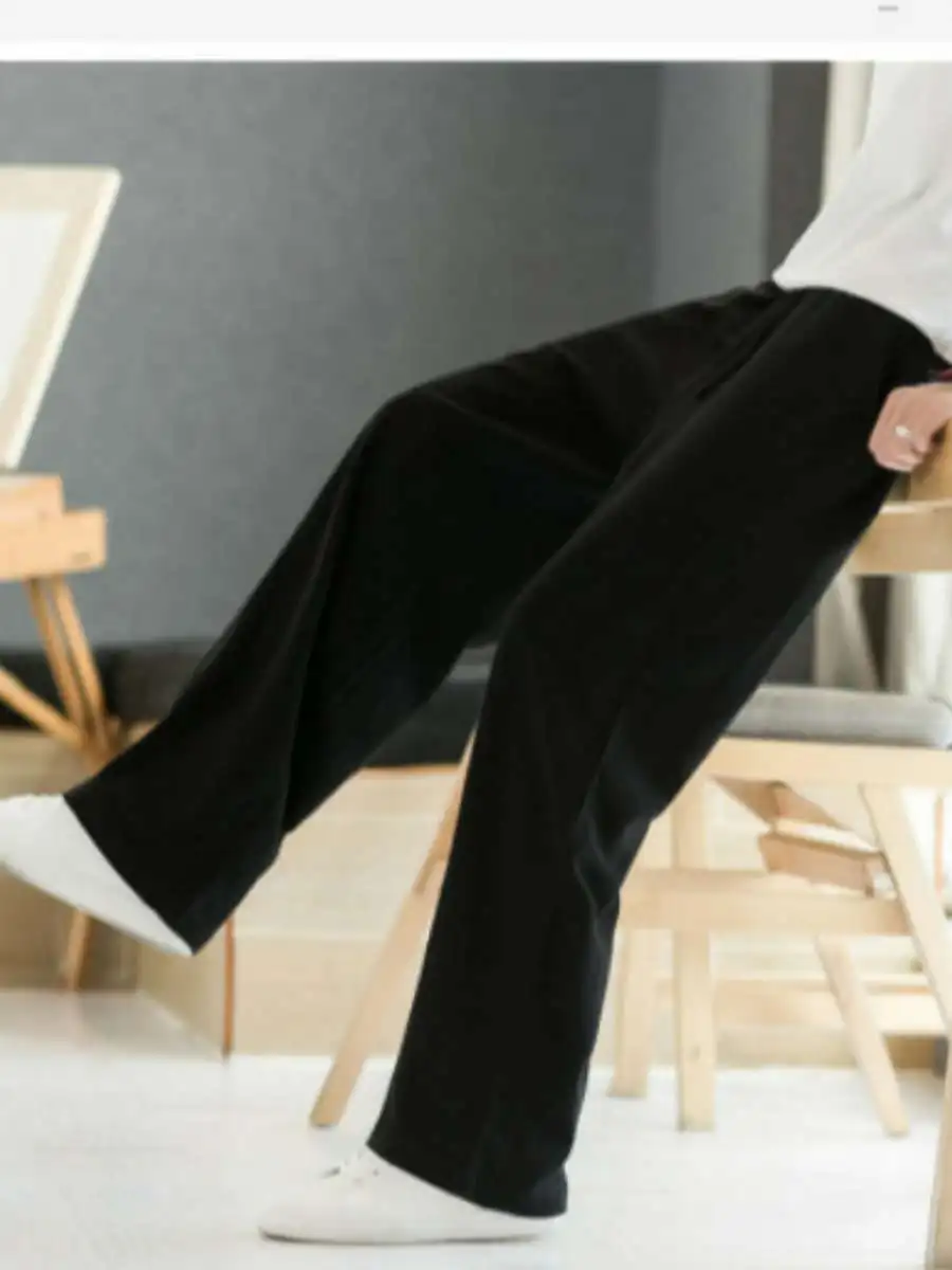 

New Cotton Linen Feel Casual Pants Men Wide Leg Summer Thin Large Size Straight Loose Casual Nine Point Men's Clothing