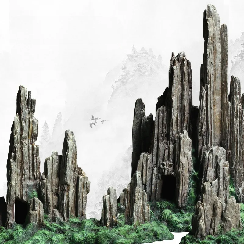 Künstliche Felsenlandschaft Aquarium-Dekoration Steinwald-Berglandschaft Fischbecken-Ornament DIY Terrarium Tisch-Wasserfall-Dekor