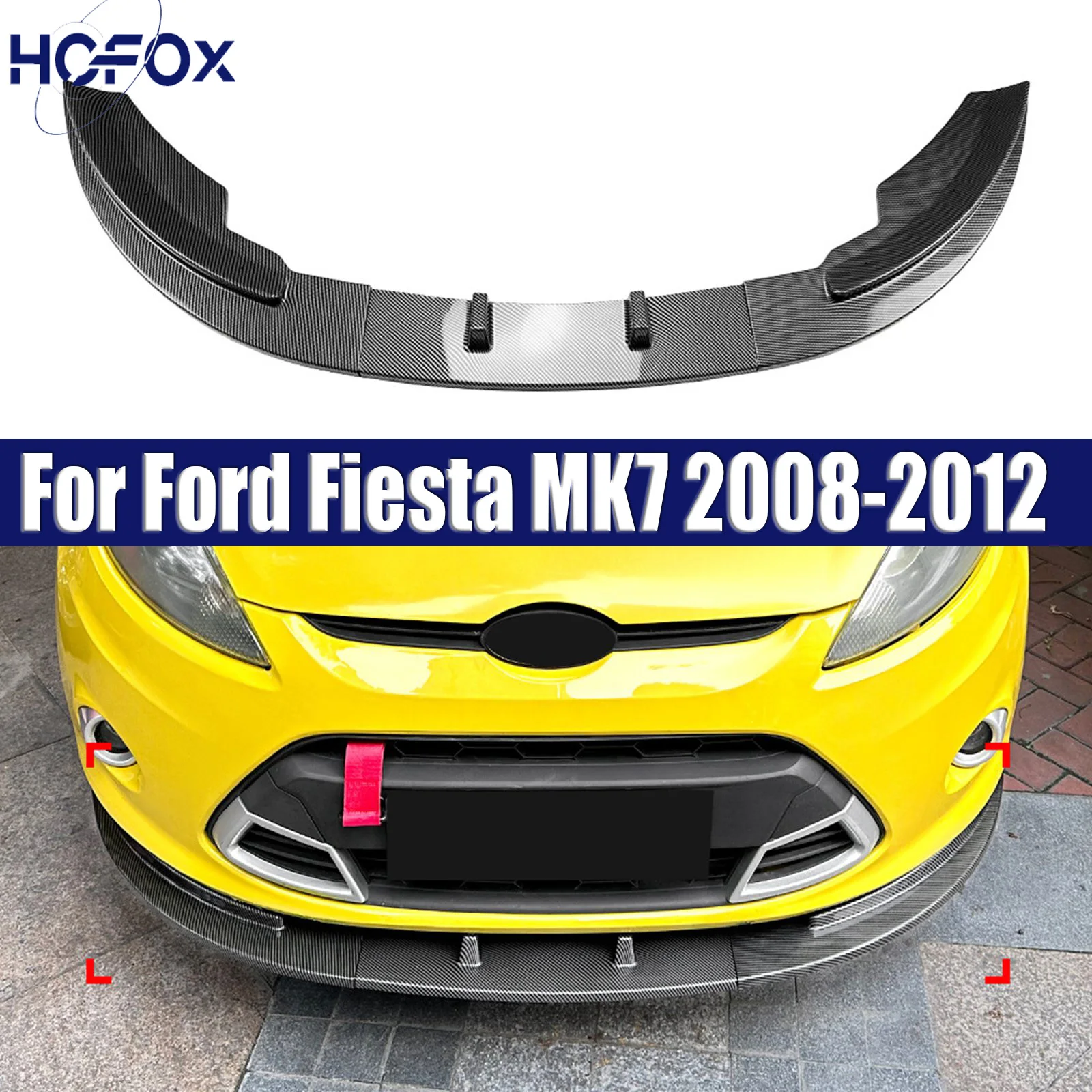 

For Ford Fiesta MK7 2008-2012 Car Front Bumper Lip Diffuser Spoiler Splitter ABS Gloss Black Bodykits Tuning