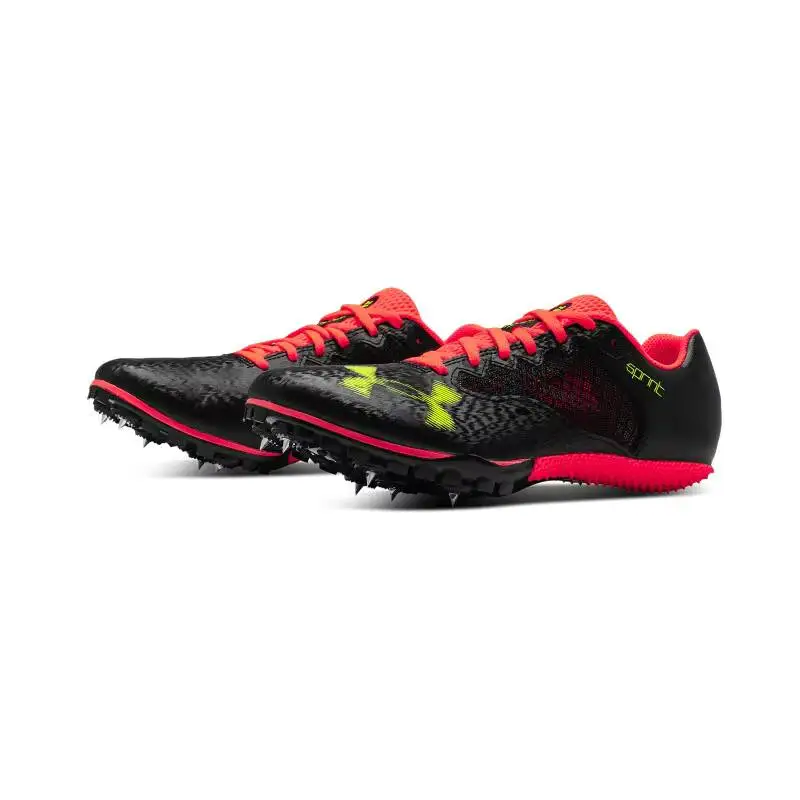 

New Under Armour Mens Sport Performance Track Spikes 3025461-001 Lightweight Black Orange Yellow Running Cleats