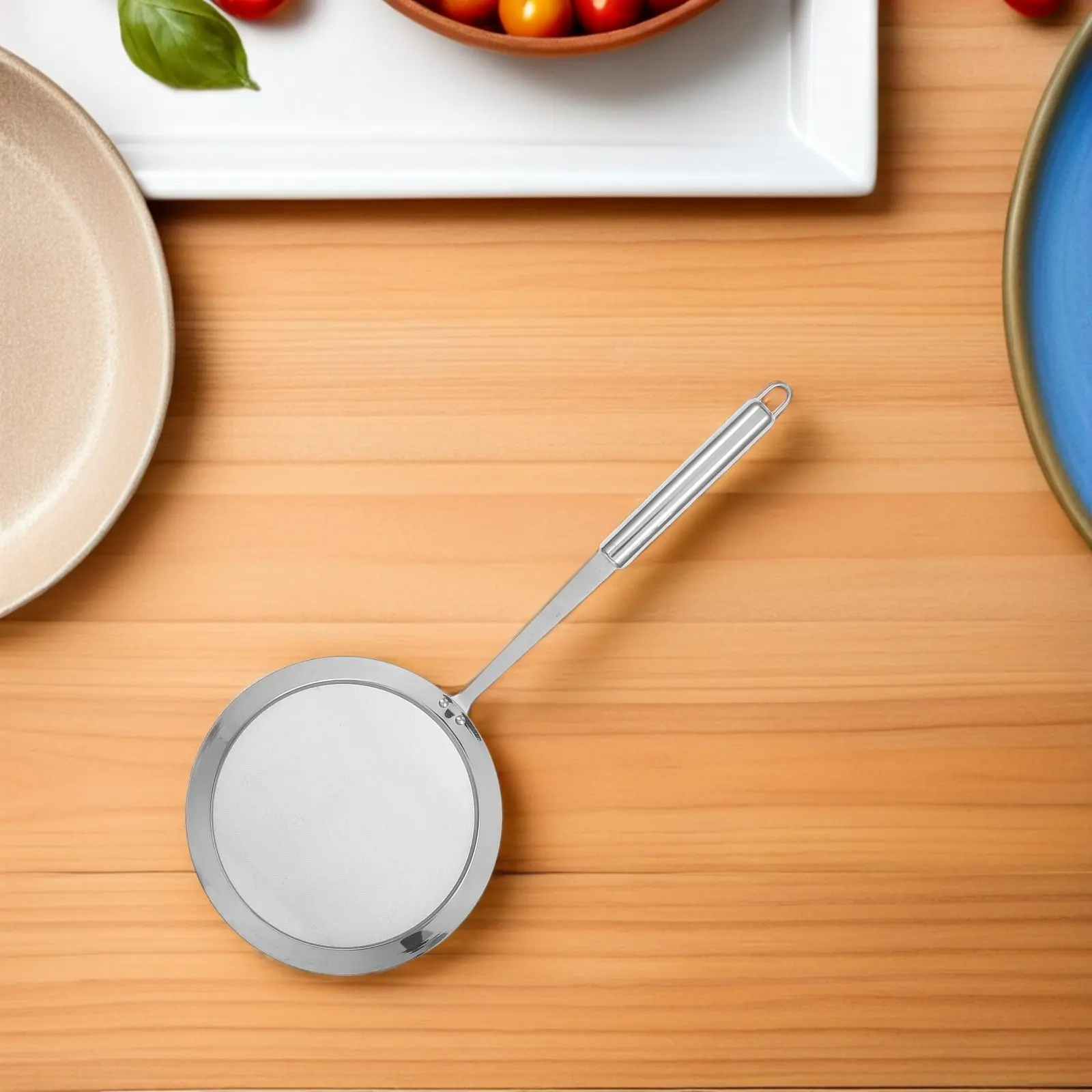 2Pcs Stainless Steel Grease Separator Spoon with Ergonomic Handle Fine Mesh Strainer for Frying Oil Skimming Soup Broth Hot Pot