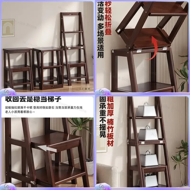 Multifunctional Folding Step Ladder 3 4 Step Household Stool Dual Purpose Herringbone Climbing Ladder Indoor Shelf Heavy Duty