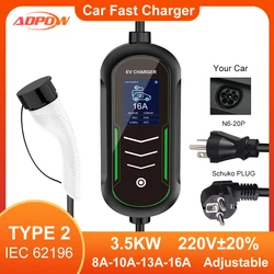 ADPOWEV 16A EV Chargers Type2 IEC 62196 3.5KW BR UK AU Standard Plug Adjustable Current Electric Car Charging Accessories