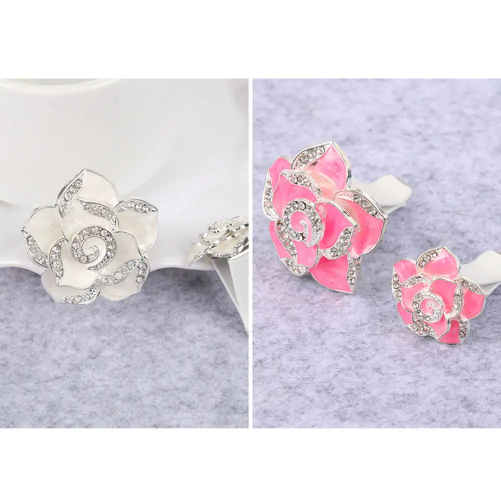 -Shaped Rhinestone Encrusted Car Air Vent Clip for Fragrance Balm Aroma Diffuser Auto Interior Decoration Pink Flower