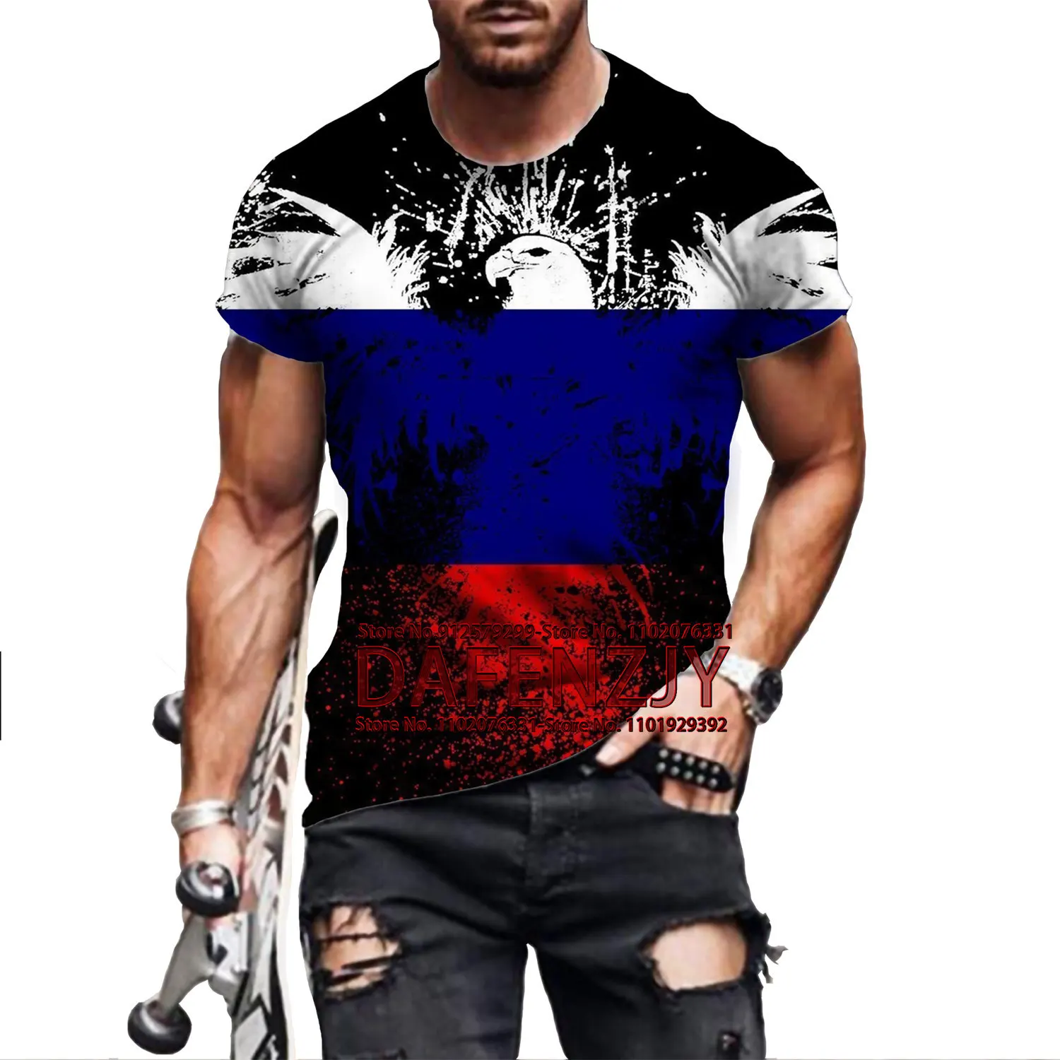 Men\'s Fashion Russia 3D Printed T-shirts Russian Flag Short Sleeve Round Neck Men\'s Clothing Streetwear Tops