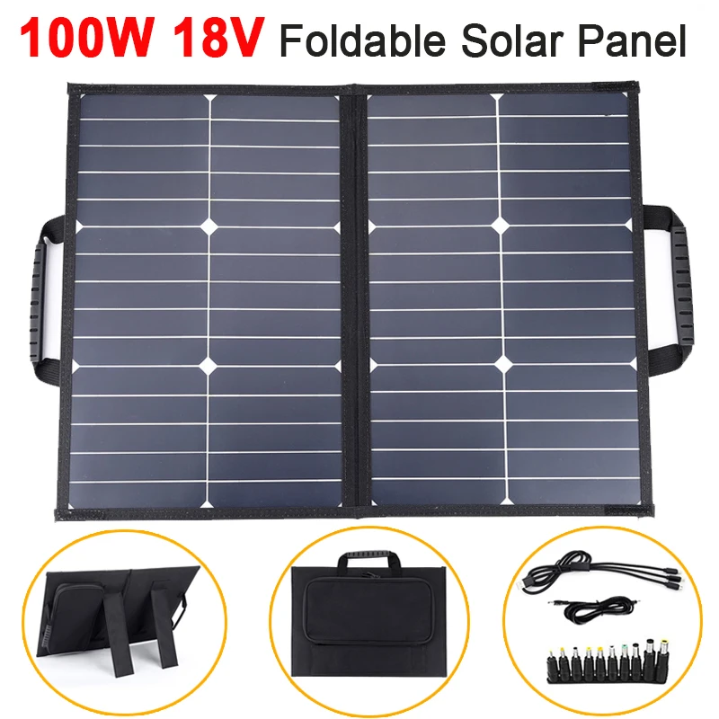 

18V 100W Foldable Solar Panel USB DC Type-C Fast Charge Portable Solar Cell Charger for Phone Camping Hiking RV Travel Outdoor