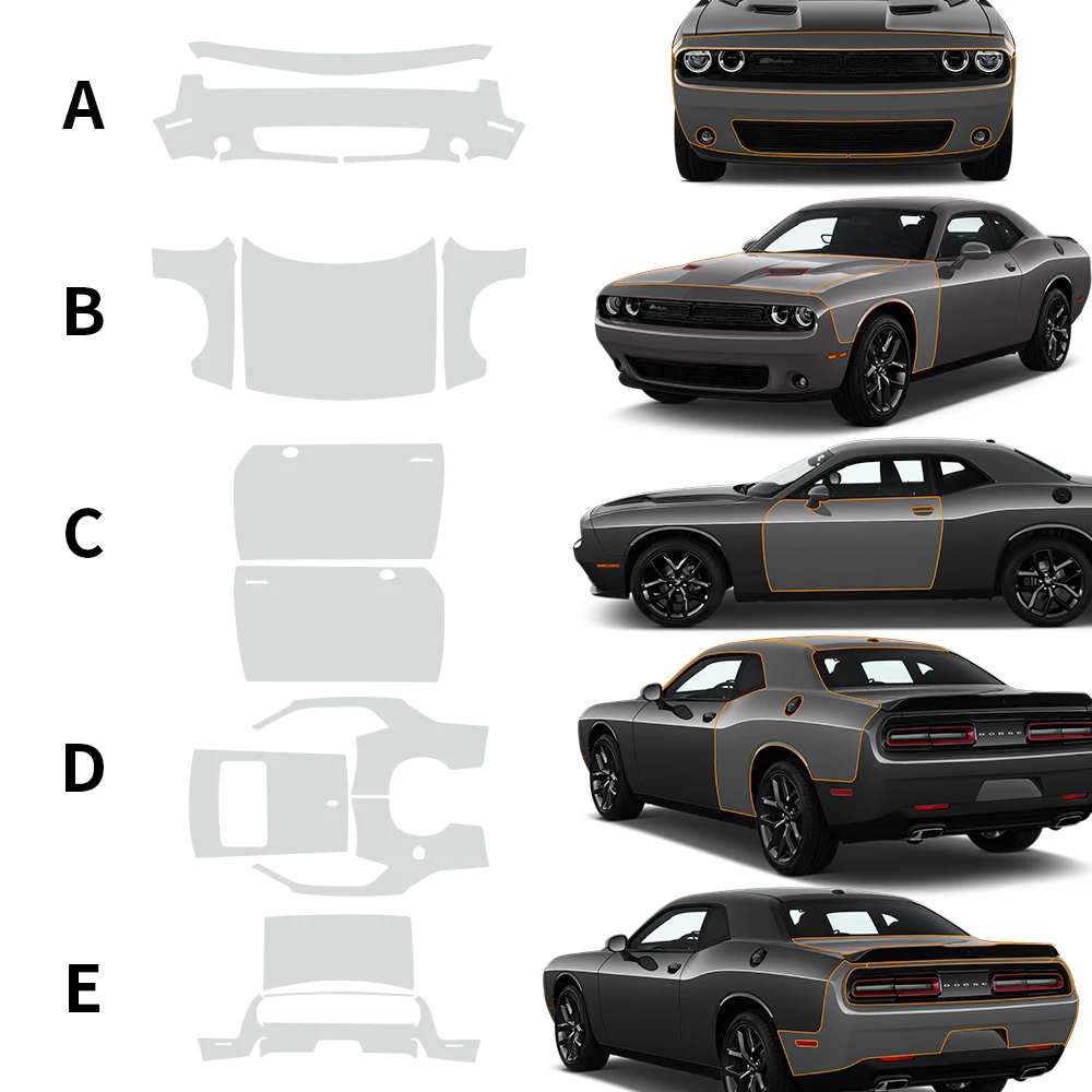 

Pre Cut for Dodge Challenger Base 2019-2022 2023 Car Paint Protection Film Clear PPF Decal Kit TPU Body Transparent Anti Scratch