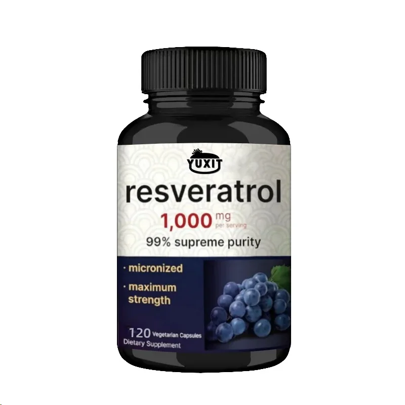 YUXIT Resveratrol Supplement 1000mg Per Serving120 Veggie Capsules, 99% Pure Trans-Resveratrol Brain & Heart Support – Non-GMO