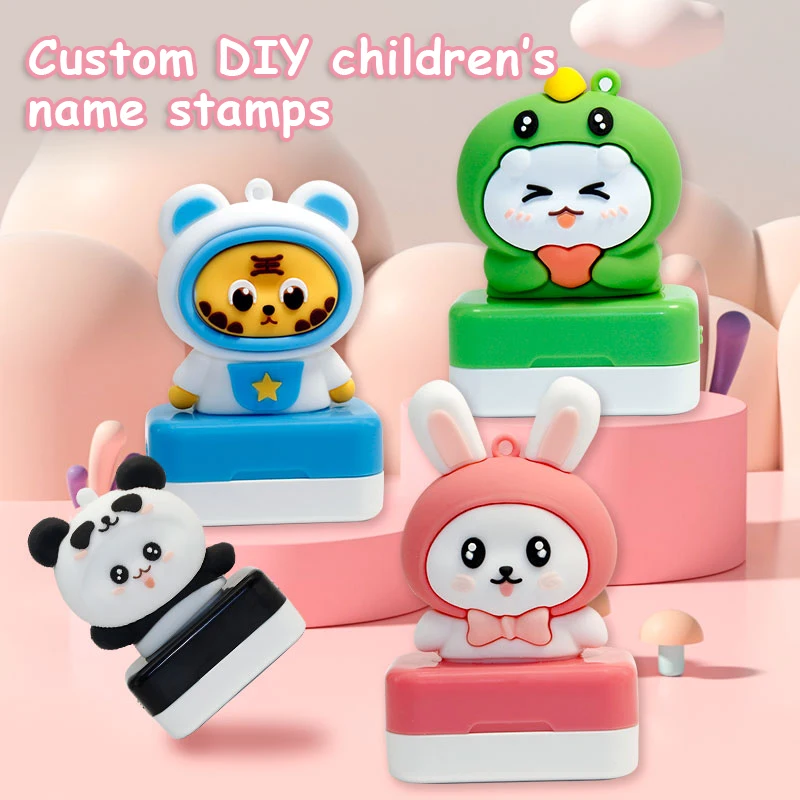 Animal Dos Desenhos Animados Carimbo Nome Personalizado, Carimbo Infantil DIY, Capítulo de Roupas de Estudante, Adesivo Kawaii Impermeável, Presente