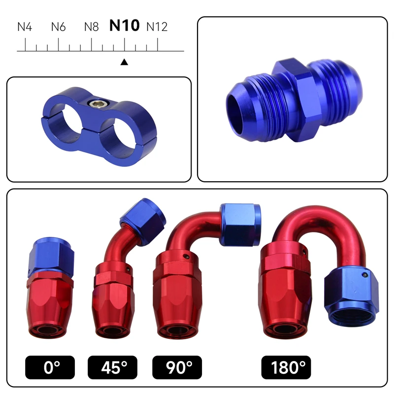 16.4FT 5M AN10 نايلون/فولاذ ستانلس ستيل مضفر غاز/زيت/خط الوقود + AN10 طقم تركيب نهاية خرطوم عالمي أسود/فضي