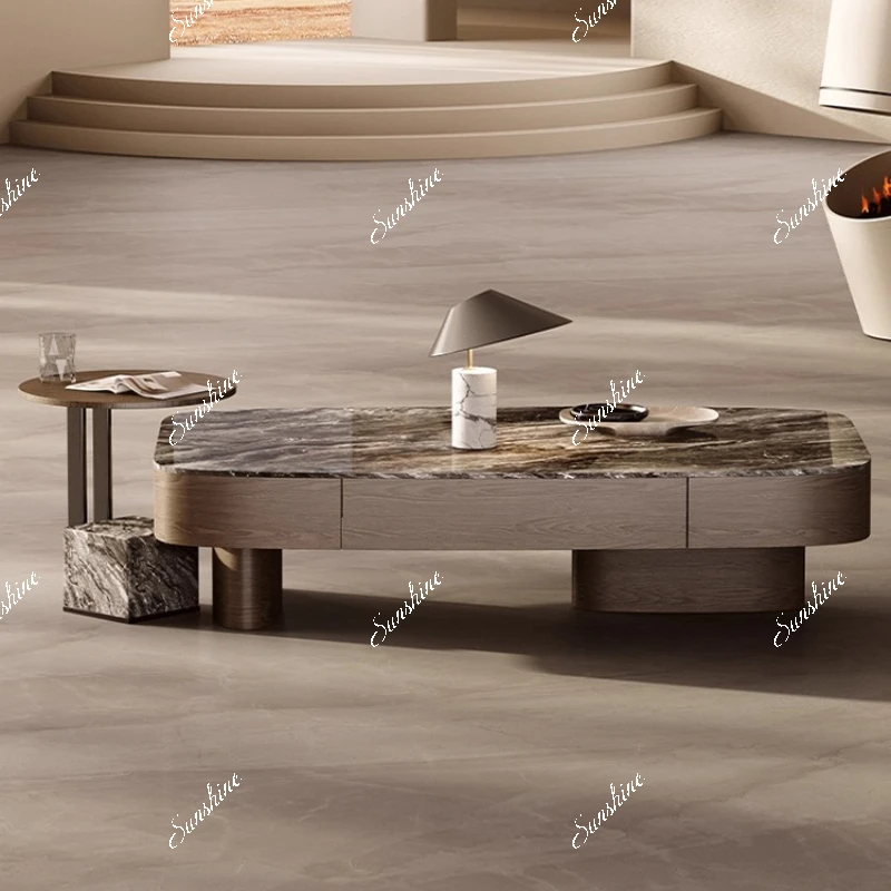 

Light luxury natural luxury stone coffee table, Italian living room home storage coffee table