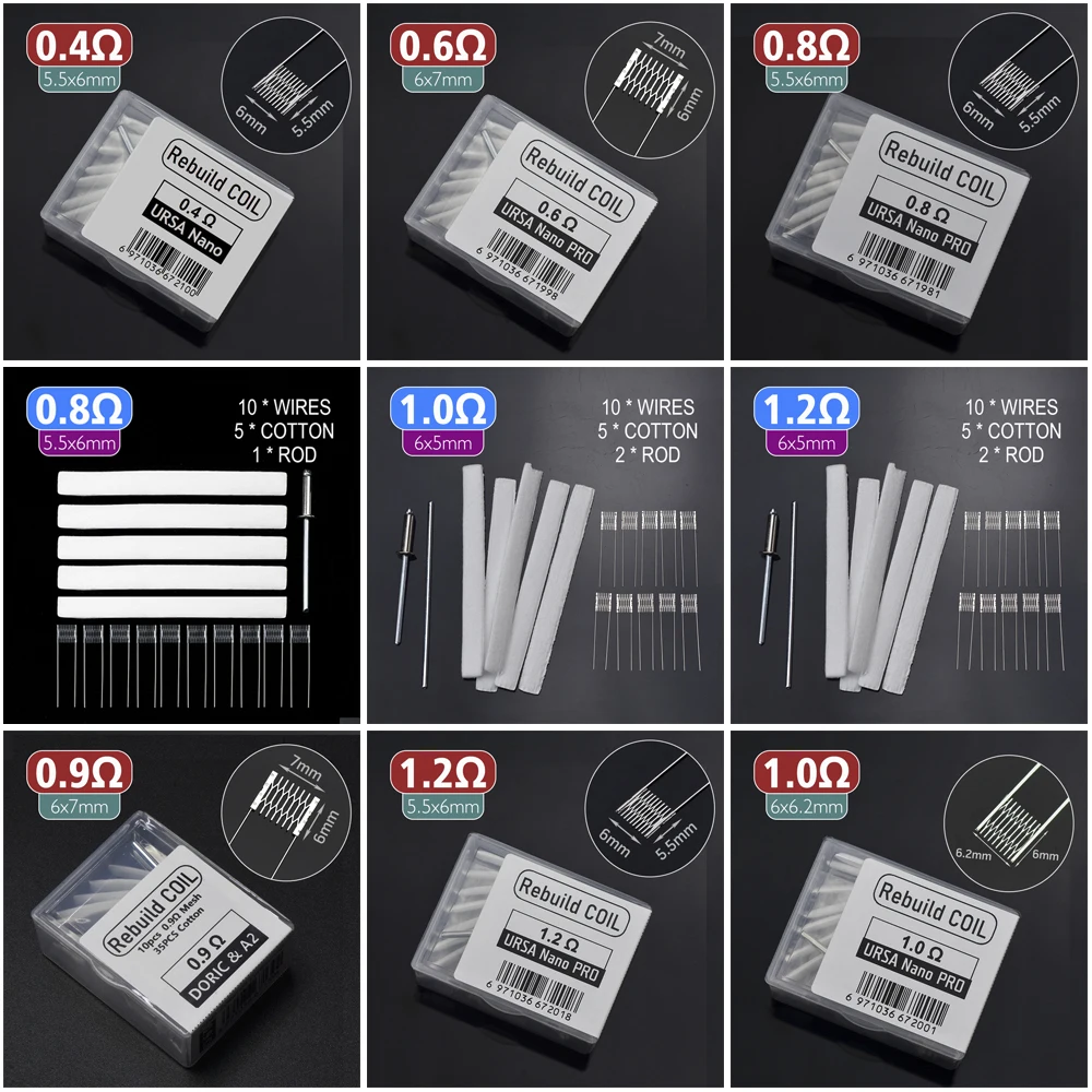 1Set Rebuild Kit Xlim URSA 0.4 -1.2ohm Meshed Wire 7x6 5.5x6 5.5x5.5 5x6 6x6 6.2x6mm Size Resistance DIY Repair Accessary Tool