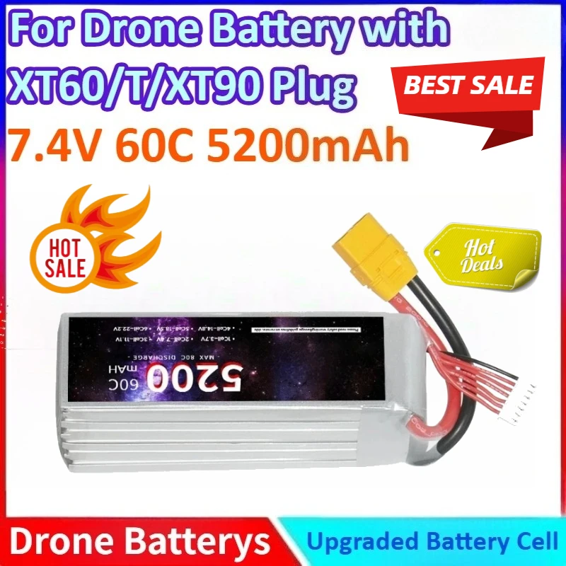 5200mAh 7.4V 60C 2S Lipo Batteria Softcase con Spina EC5 per RC Auto FPV Drone Desert Truck RC Racing Hobby Parti XT60/T/XT90 Spina