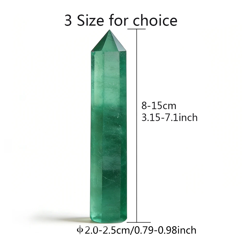 8-15cm Green Fluorite Hexagonal Crystals Wand Polished Natural Obelisk Reiki Stone for Meditation Home Decor