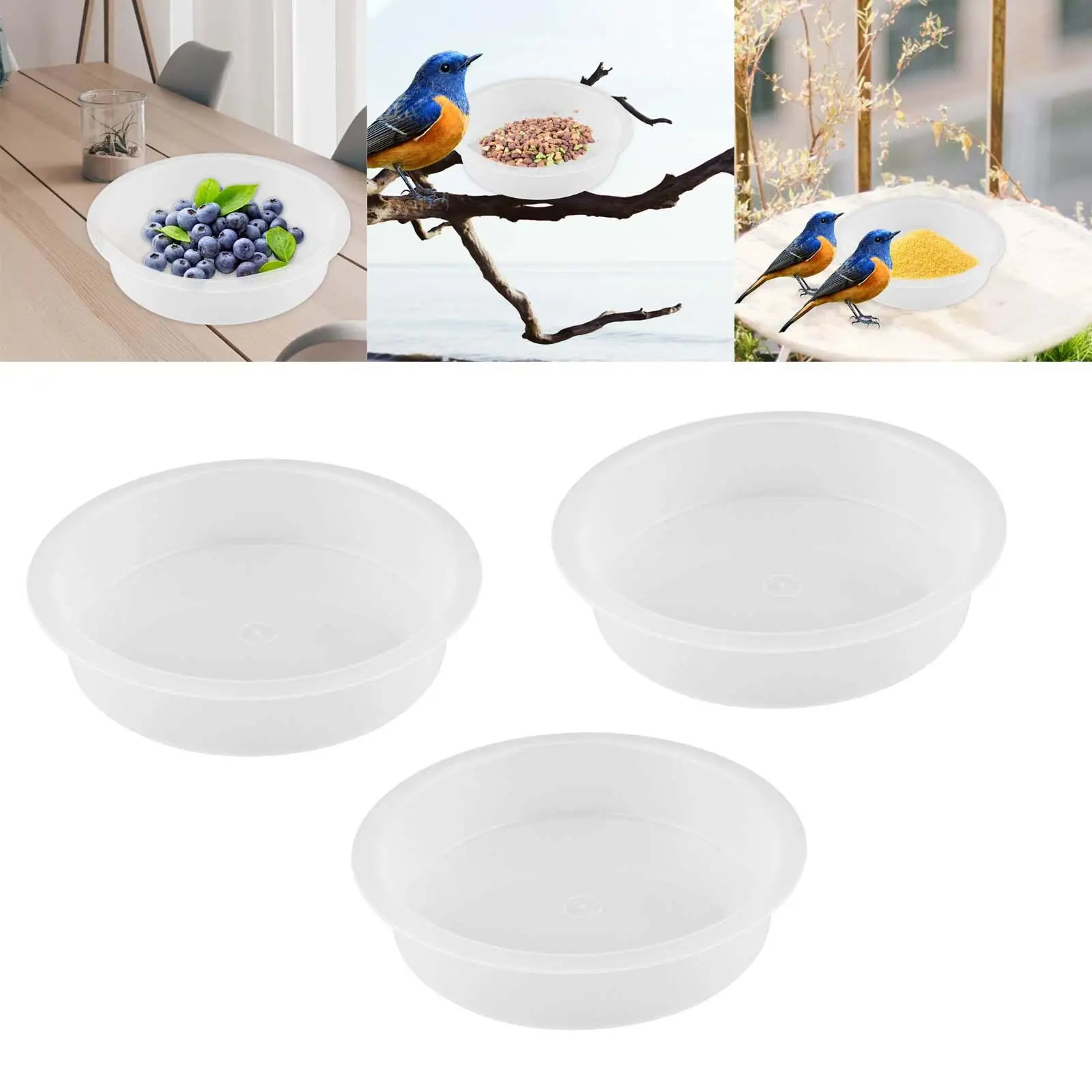 3 Pieces Plastic Bird Feeding Station Tray Birdseed Bowl Garden Supplies , White*3, 18 x 18 x 4cm