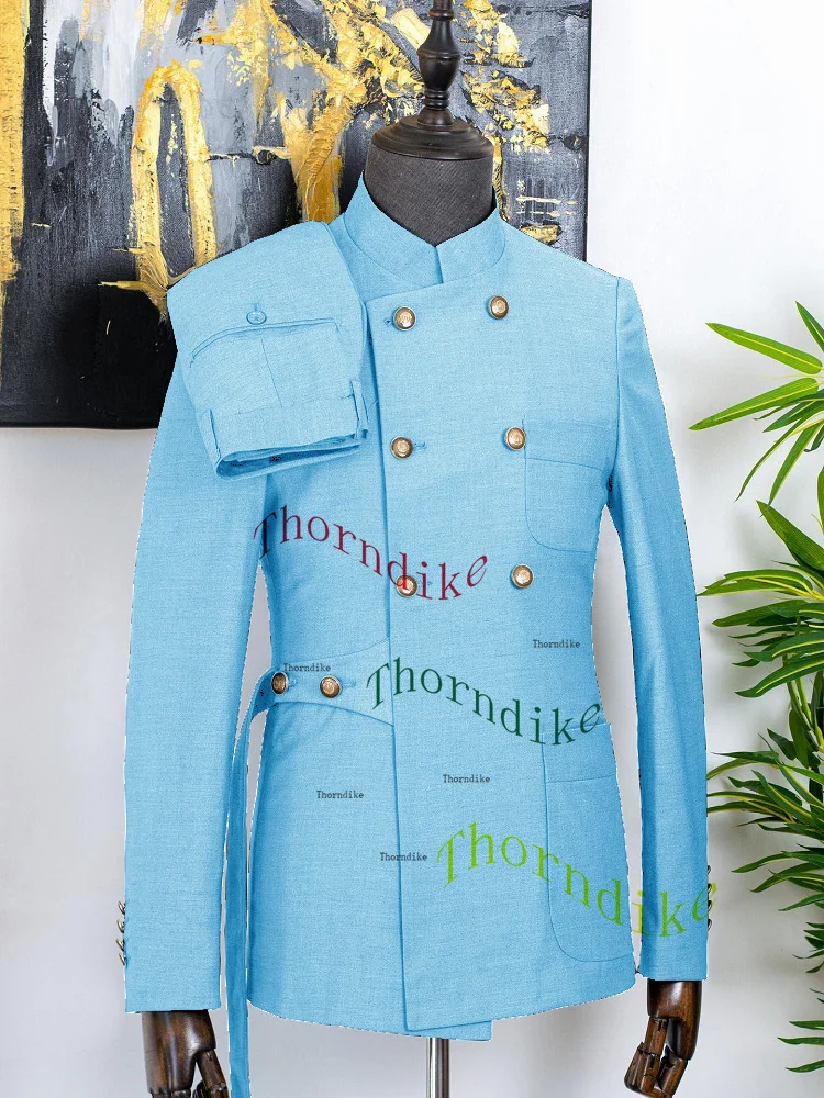 Thorndike 2024 Neuankömmling 2 Stück Herren Business Anzüge reguläre Passform Stand Revers Prom Smoking für die Hochzeit (Blazer Hosen) – Detail 14