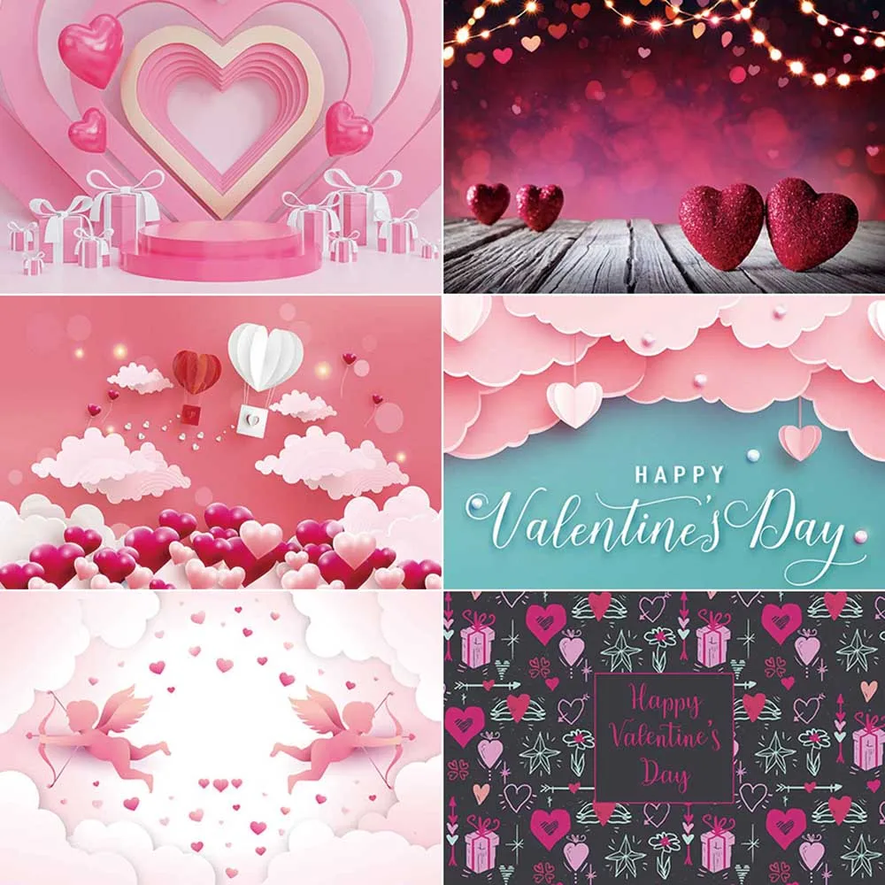 

MOON.QG Happy Valentine's Day Backdrop Photography Pink Red Flower Heart Wall Photo Background Women Party Studio Accessories
