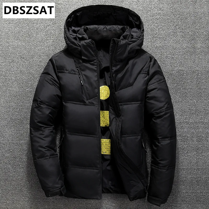 New White Duck Down Jacket Men Winter Warm Solid Color Hooded Down Coats Thick Duck Parka Mens Down Jackets Winter Outdoor Coat