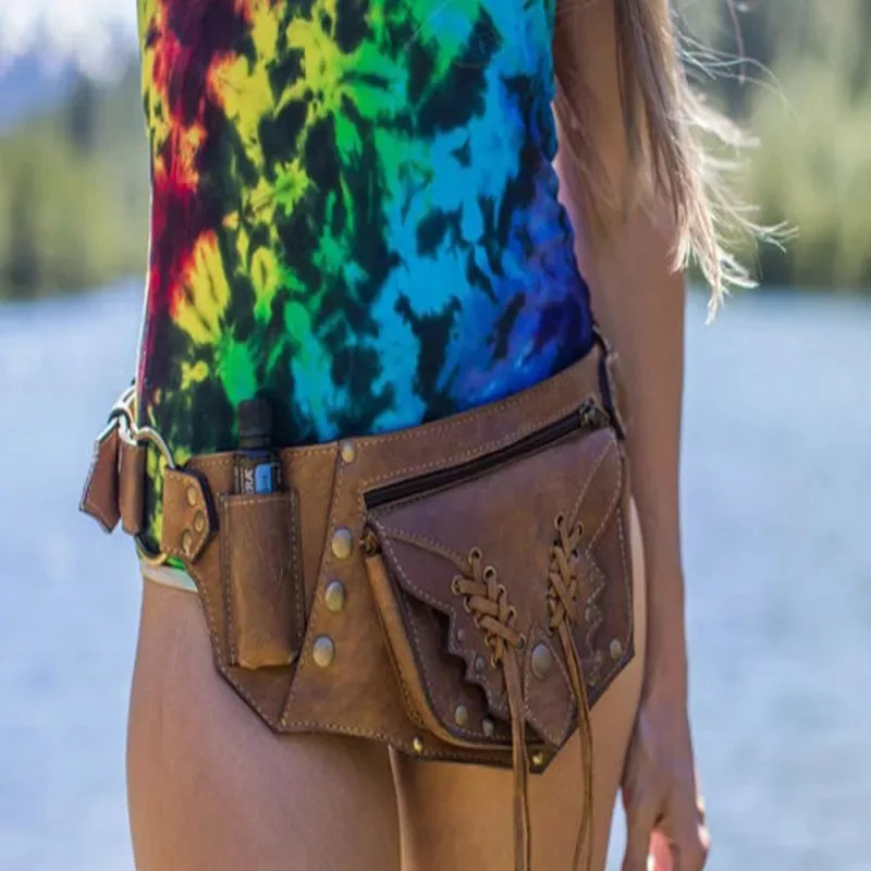 Steampunk Vintage PU Leather Utility Belt Pouch Festival Fanny Pack Medieval Waist Pocket Motorcycle Drop Leg Bag For Women Men