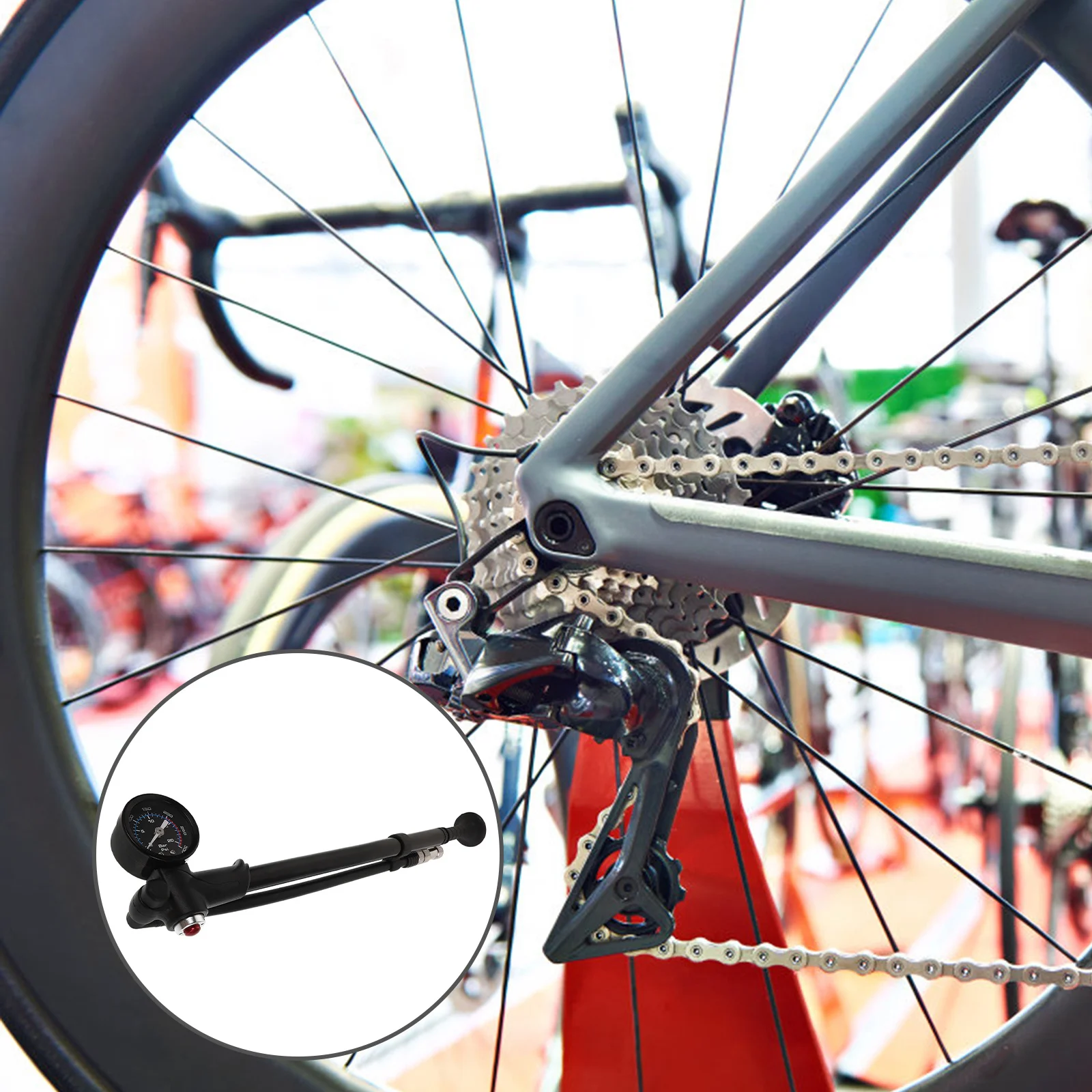 

High Pressure Bike Suspension Pump Portable Digital Tire Inflator for Front Fork Rear Shock Mountain Road Bikes Motorcycles Car