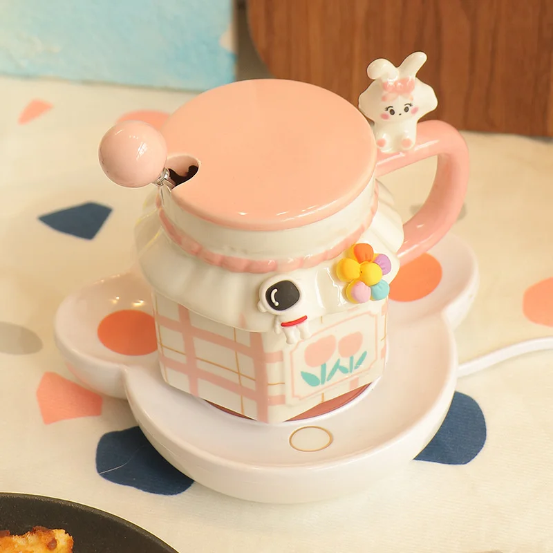 

Creative Rabbit Ceramic Cup with Lid Spoon Cute Mug Female Student High Face Value Breakfast Cup for Dormitory Couple Cup Gift