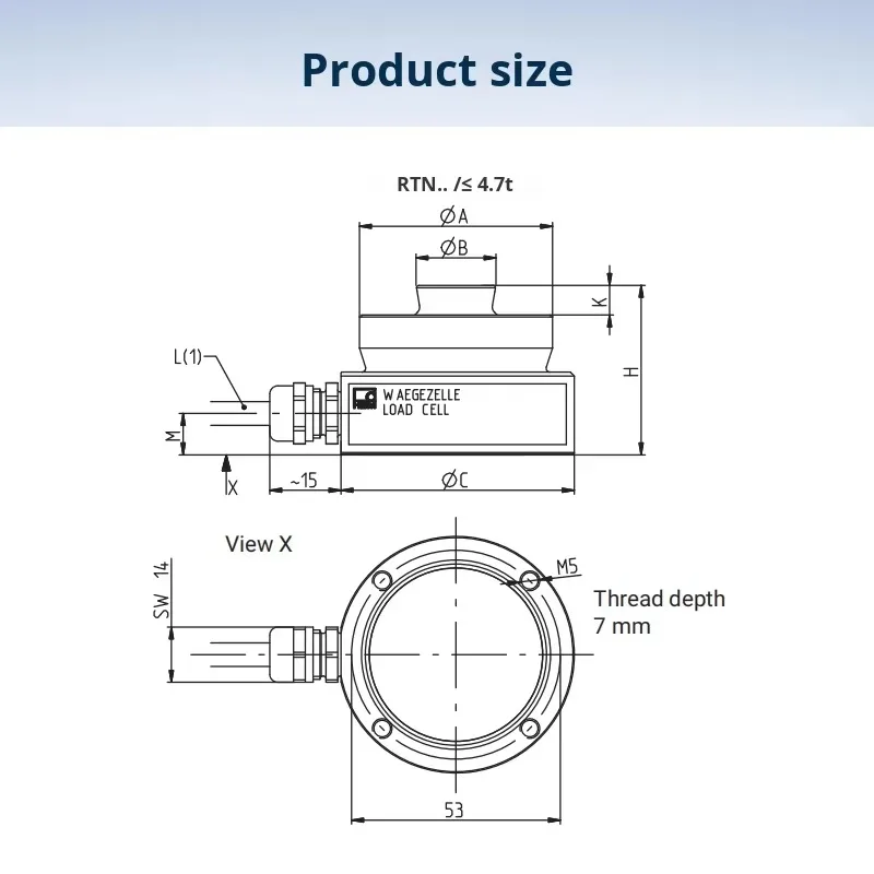 HBM Rod Weighing Sensor RTN-0.05 10T 0.5% Accuracy 5V 22T/47T/68T/33T/15T/1T Manual Mount Weighing 1-470T