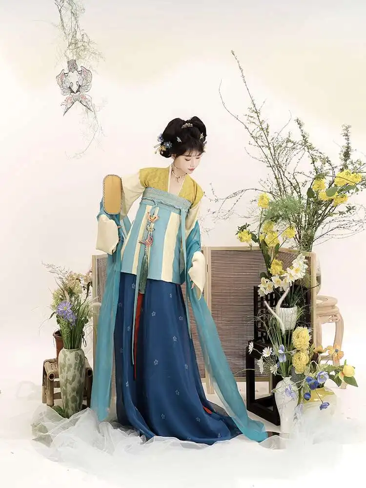 Silk Hanfu Dress Tang System Chest Level Knitted One-Piece Over-Dress with Sleeves Daily Cosplay Costume Broken Skirt for Women