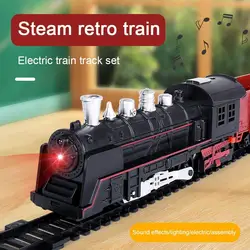 Classical Railway Freight Train Toy Electric Christmas Train Track Set With Sound Light Tracks Model Toys For Kids Gift Children