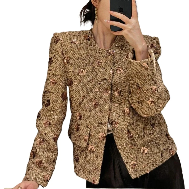 

Gold Sequined Small Fragrant Coat New in Autumn and Winter Popular Tweed Thickened Top This Year Temperamental Socialite Jackets