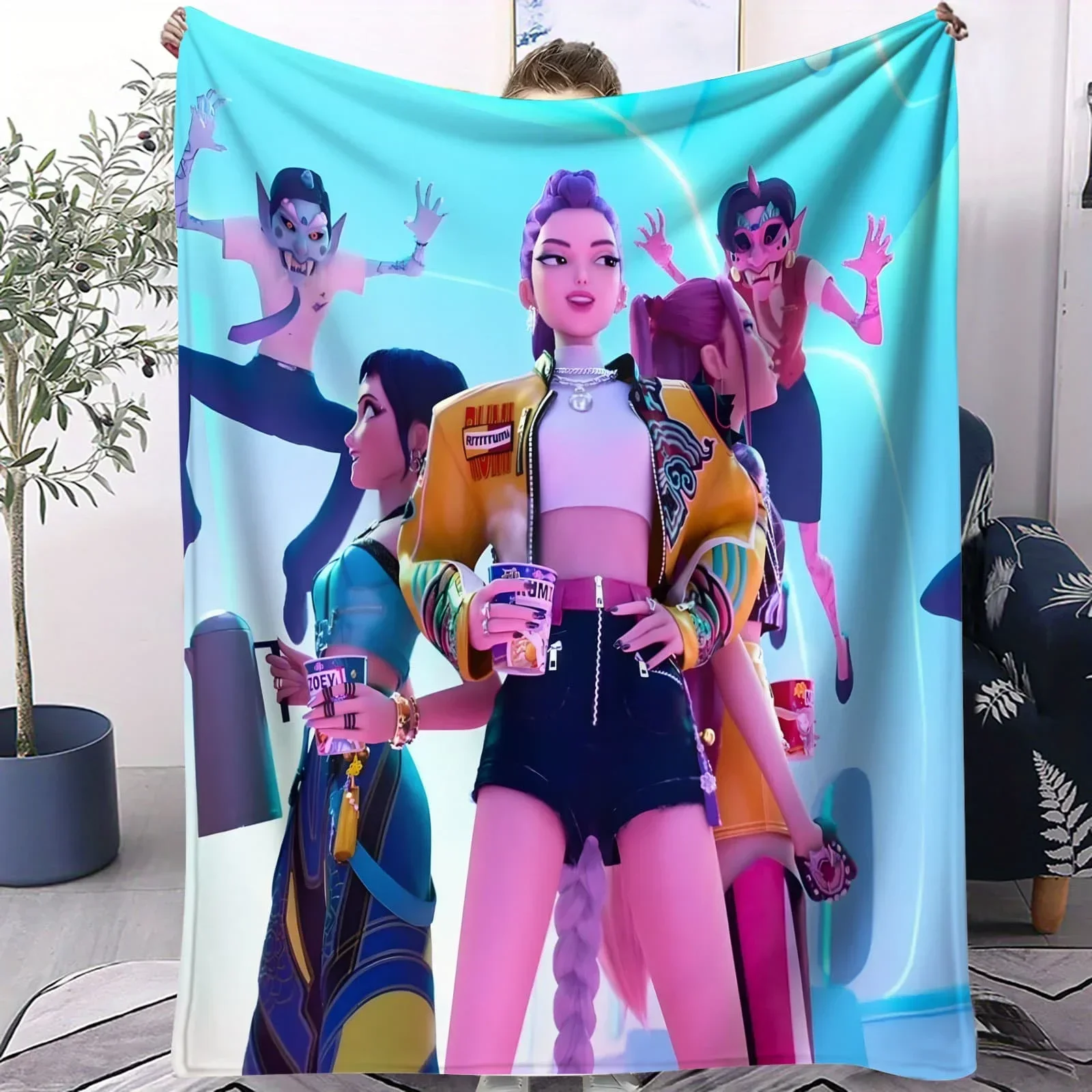 K-Pop Huntrix بطانية قطيفة الكونية المحارب فتاة مجموعة تصميم لينة رمي لغرفة النوم أريكة غرفة الألعاب مثالية لمحبي أنيمي المراهقين