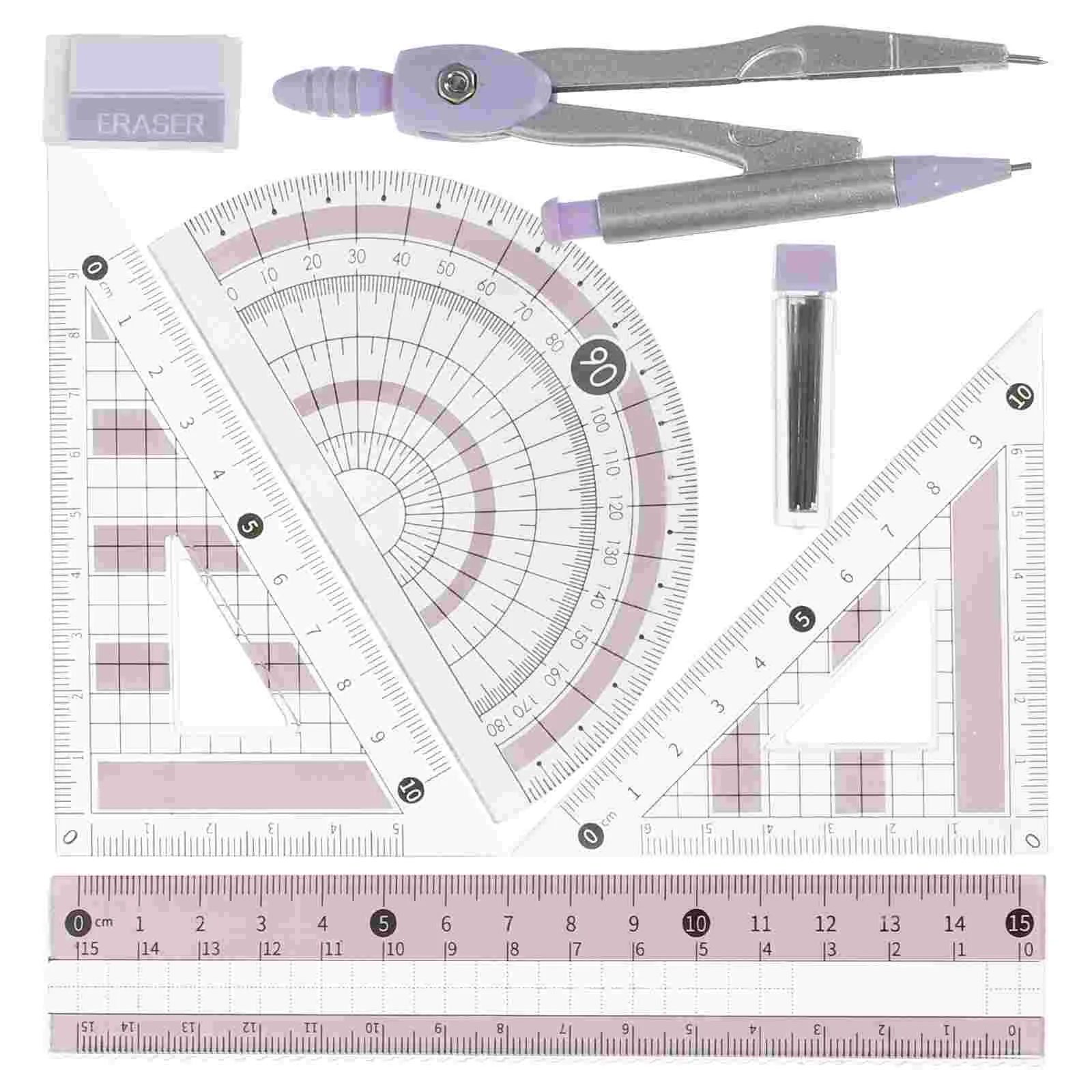 Compass Ruler Set Stationery Triangle Professional Geometry Protractor Sky-blue Wrought Iron